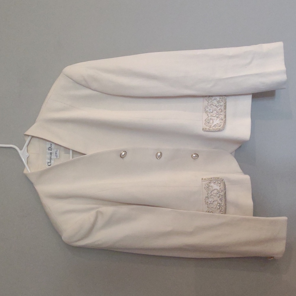 Christian Dior Womens 12 Cream Blazer with Mandarin‎ Neckline